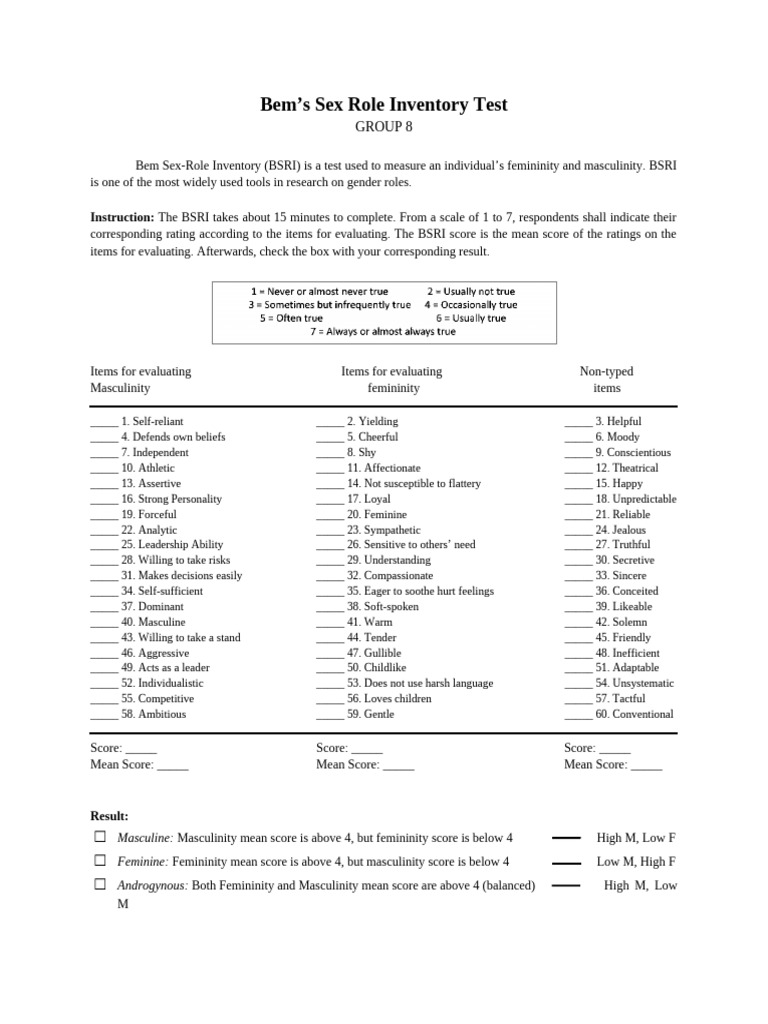 Bem's Sex Role Inventory Overview | PDF | Social Constructionism ...