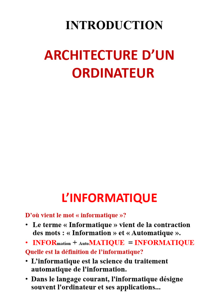 Introduction à l'informatique et matériel | PDF | Informatique ...