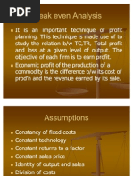 Break Even Analysis and Profit Planning