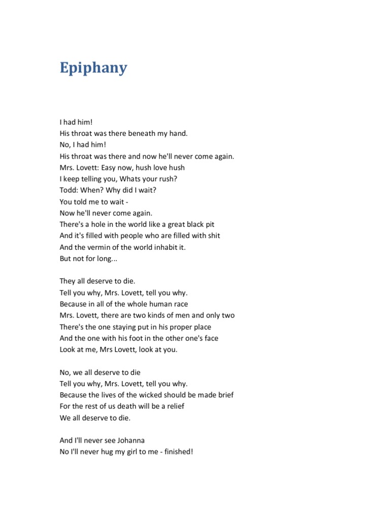Epiphany and a Little Priest Sweeney Todd Lyrics Musical Theatre