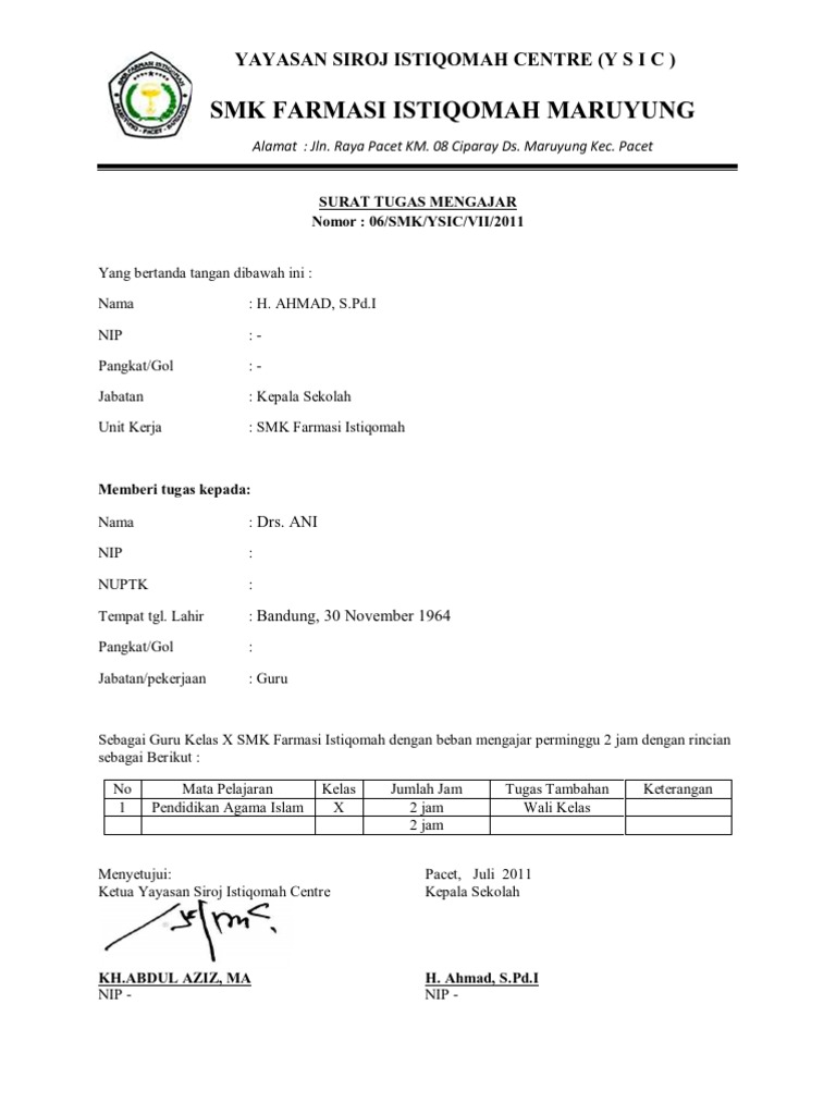 Surat Tugas Mengajar 2 Pdf