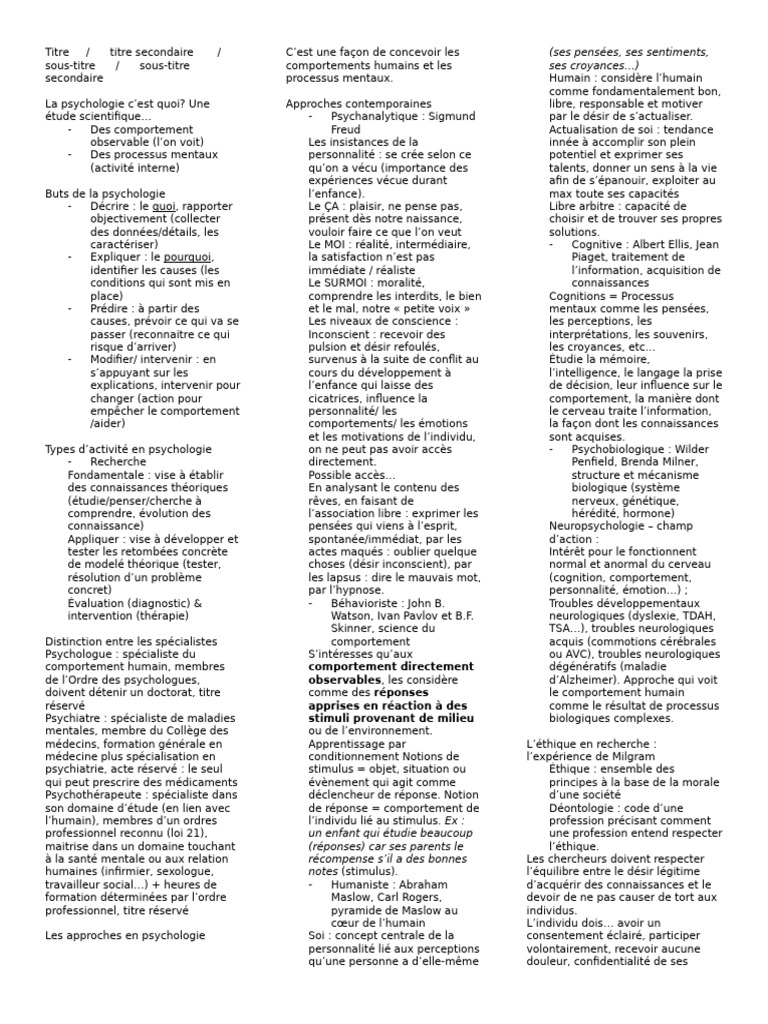 Feuille de notes à imprimer gratuite | PDF | Psychologie | Mémoire