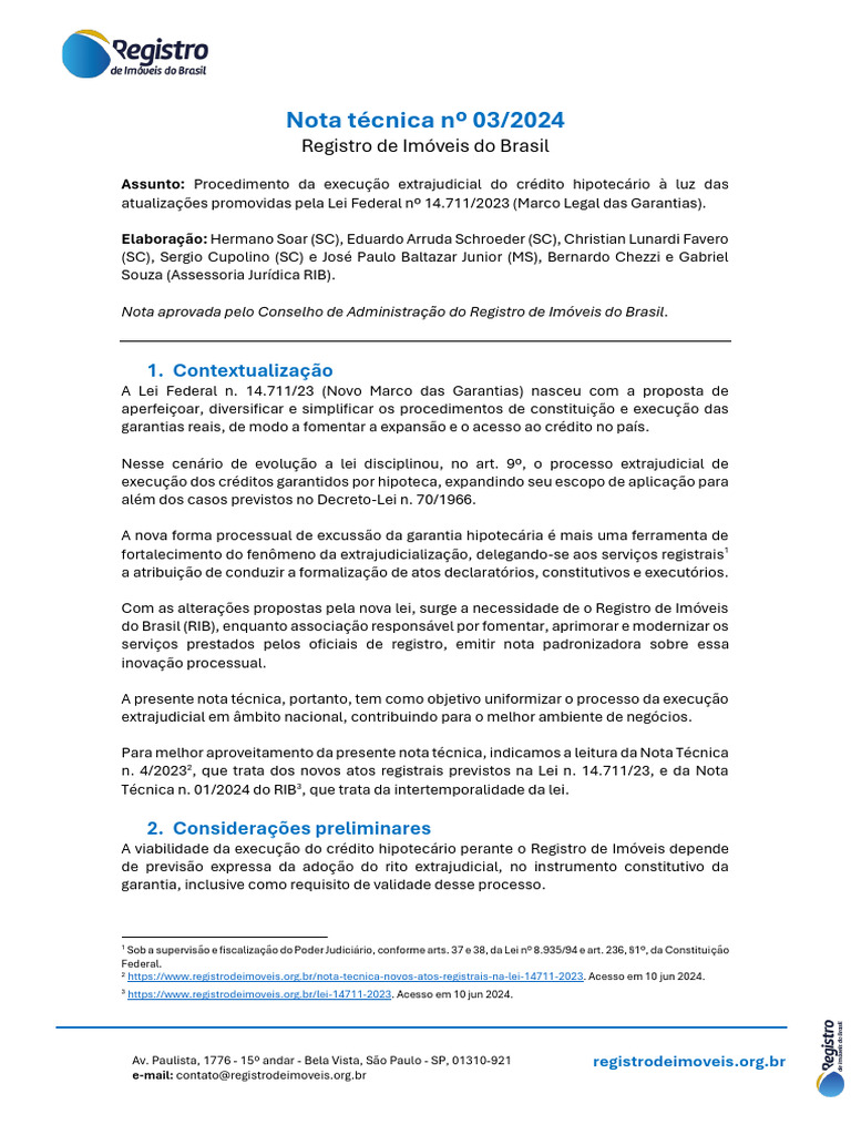 RIB - Minuta - Nota - Técnica - Execução - Extrajudicial - Da ...