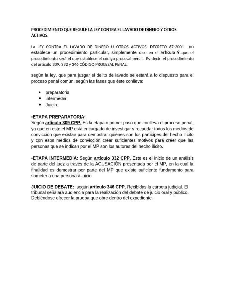 Procedimiento, Ley Contra El Lavado de Dinero y Otros Activos | PDF