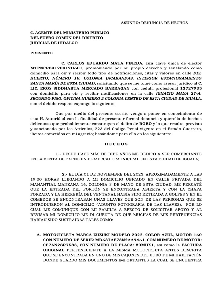 Denuncia Robo | PDF | Justicia | Crimen y violencia