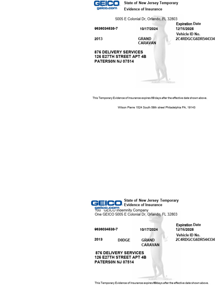Temporary Insurance Evidence - NJ | PDF | Insurance