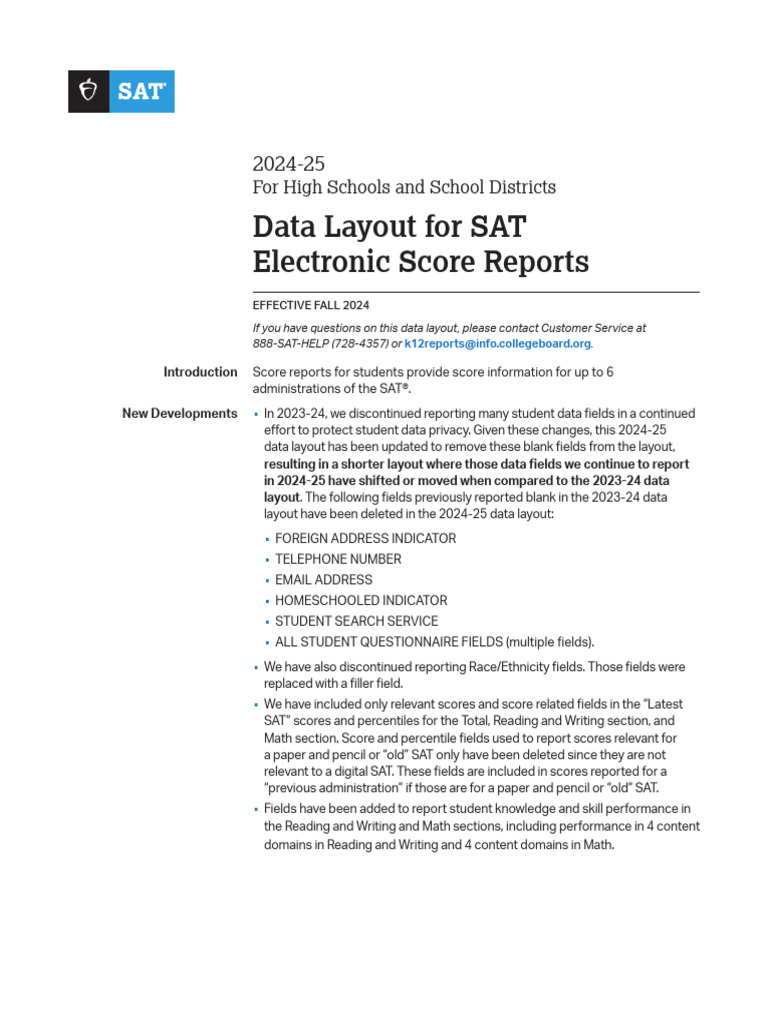 Data Layout Sat Esr 2024 25 PDF Sat Standardized Tests