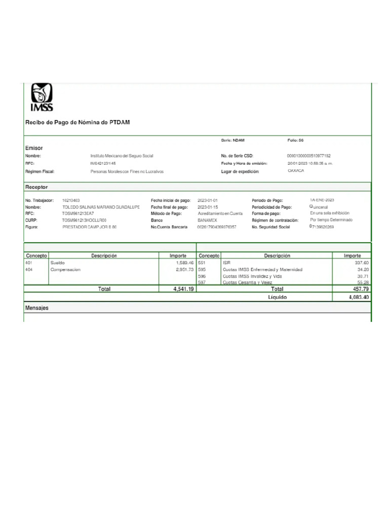 Comprobate de pago imss | PDF