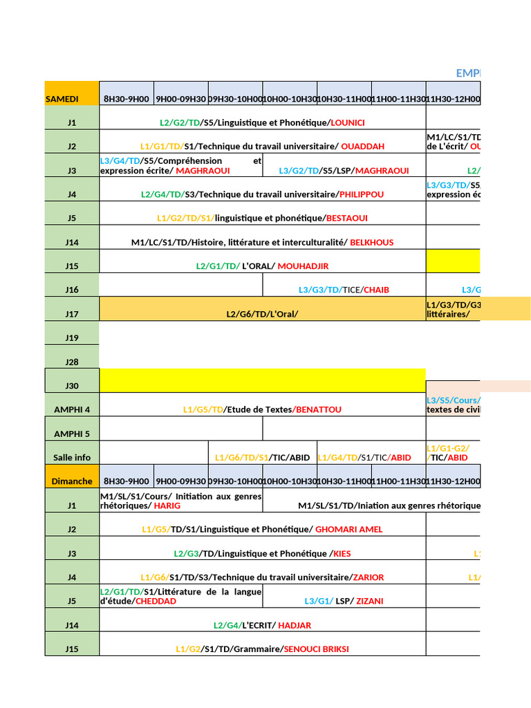 Emploi du Temps 2024/2025 | PDF | Linguistique | Communication humaine