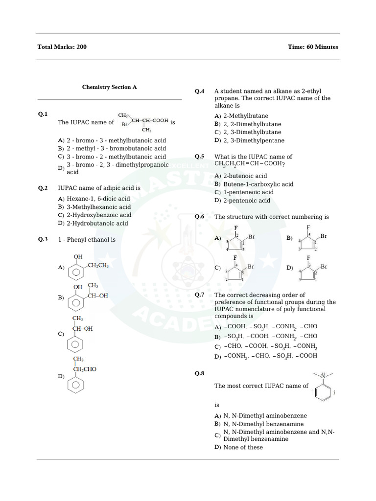 IUPAC Nomenclature Practice Questions | PDF | Functional Group | Carbon ...
