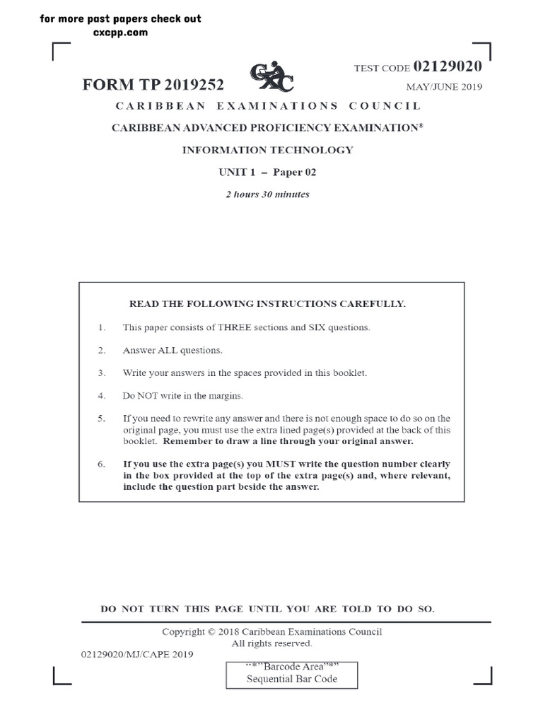 2019 Cape Unit 1 Answer Paper 2 | PDF