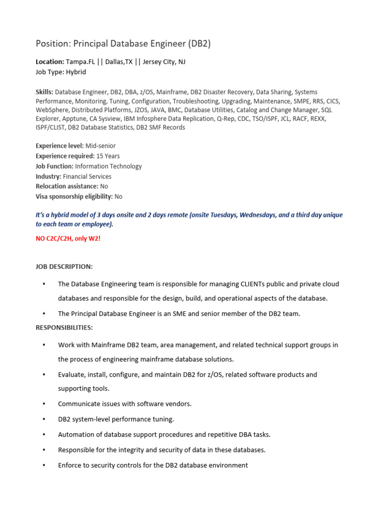 Senior DB2 Engineer Opportunity | PDF | Ibm Db2 | Databases