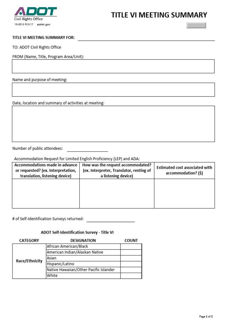Title VI Meeting Summary Report | PDF | Race And Ethnicity In The ...