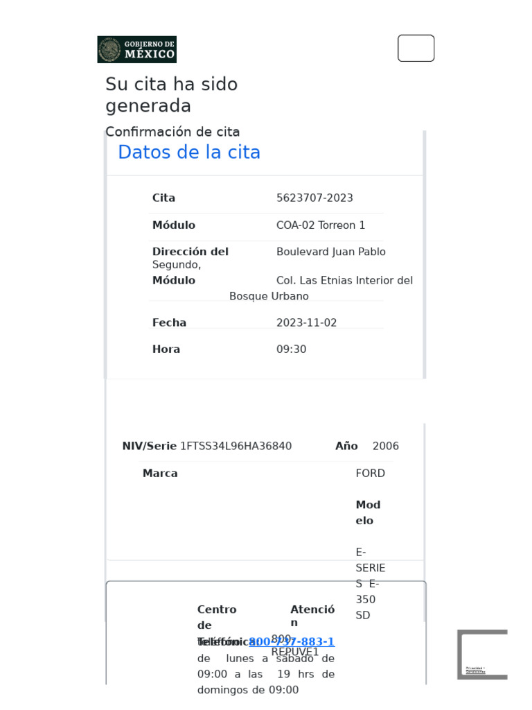 Datos de La Cita: Su Cita Ha Sido Generada | PDF