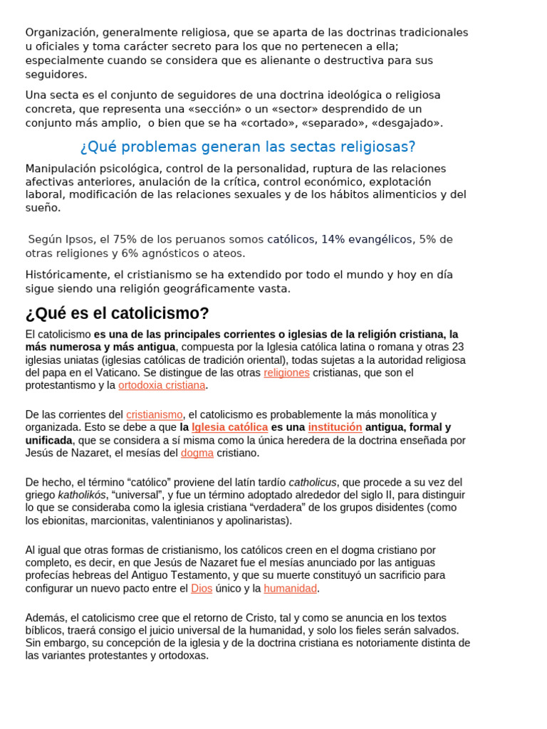 Sectas y Catolicismo: Creencias y Problemas | PDF | Iglesia Católica ...
