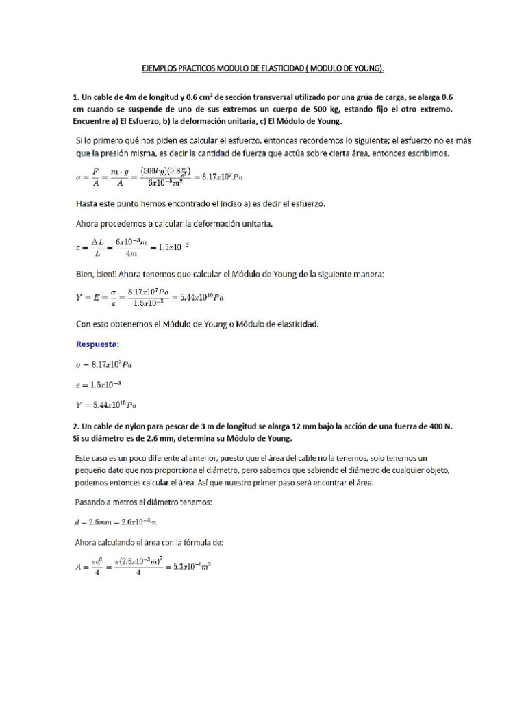 Ejemplos Practicos Modulo De Elasticidad Pdf Ciencia Y Matemáticas