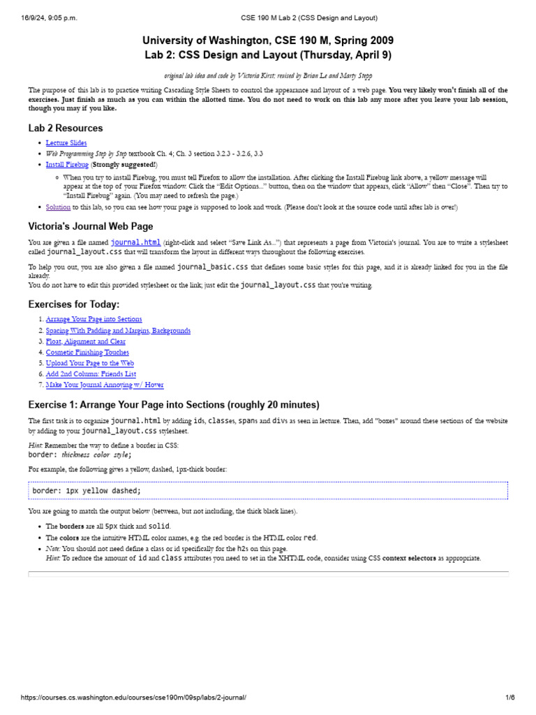 CSE 190 M Lab 2 (CSS Design and Layout) | PDF | Page Layout | Html