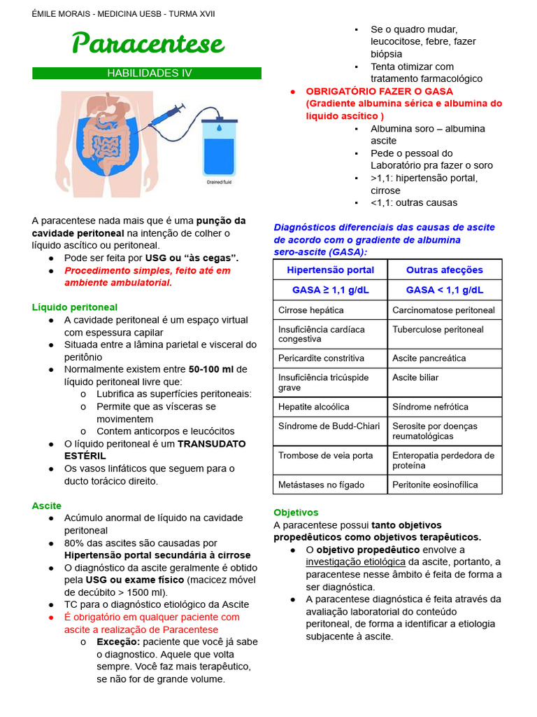 Paracentese: Indicações e Procedimento | PDF | Medicina Clínica ...