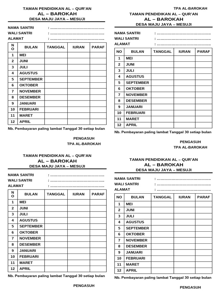 Template Pembayaran SPP Santri | PDF
