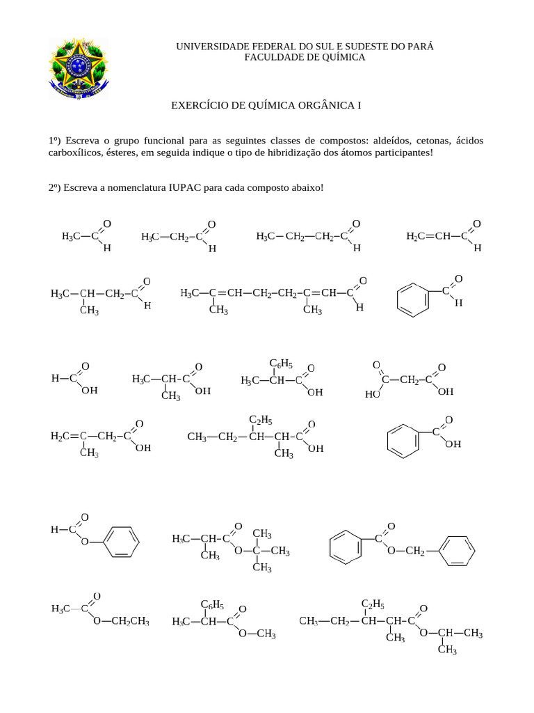 Exercício de Química Orgânica I: Grupos Funcionais | PDF