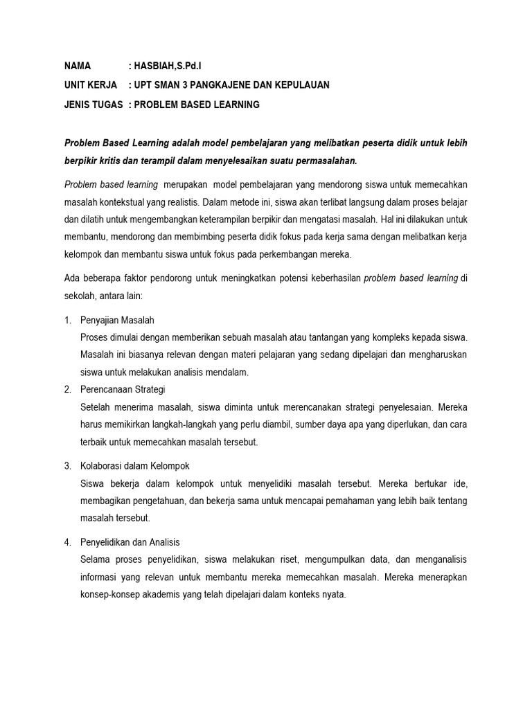 Problem Based Learning oleh Hasbiah | PDF | Karier & Perkembangan ...
