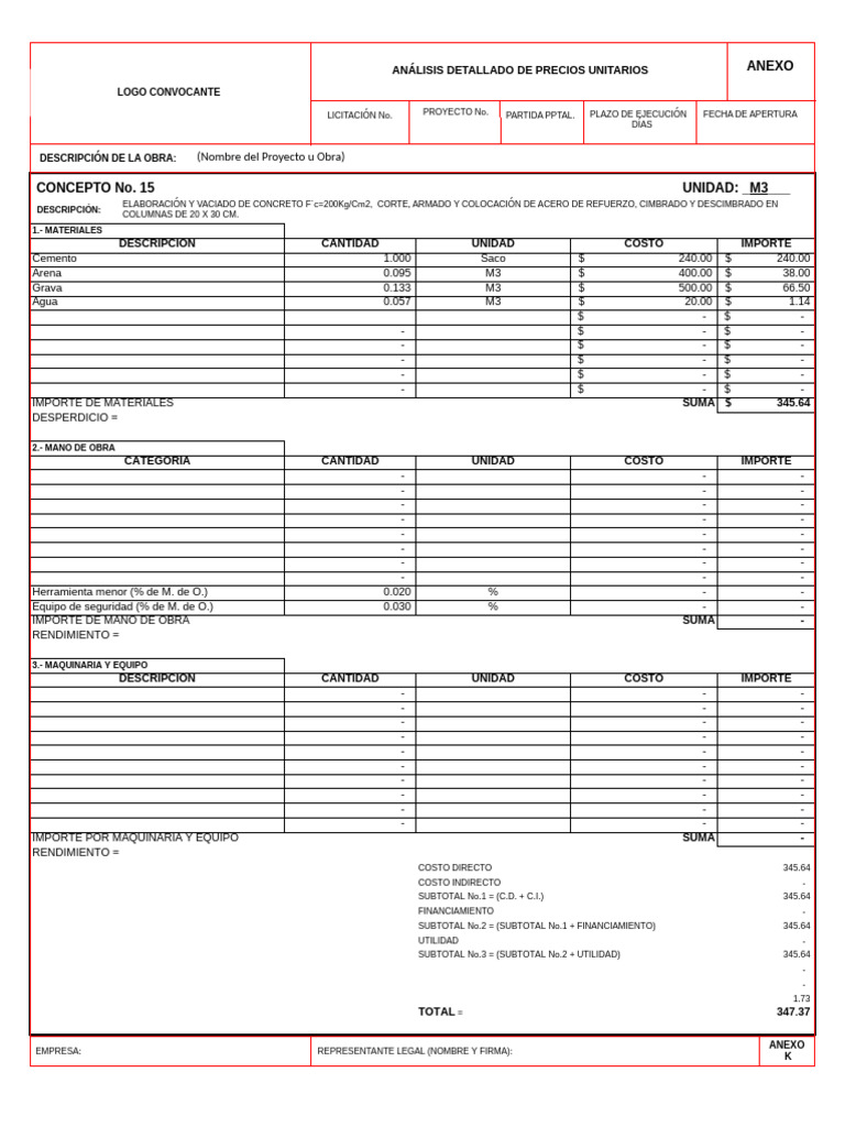 Formato - APU (Al 17 Sep-2024) | PDF | Hormigón | Construyendo tecnología
