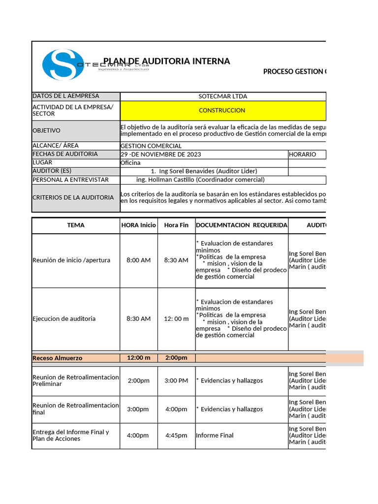 Plan de Auditoria | PDF | Auditoría | Business
