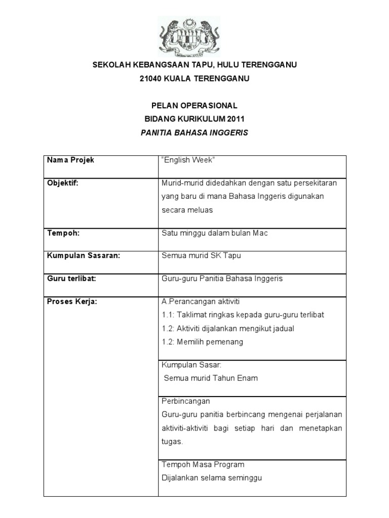 Pelan Operasi Minggu Bi Pdf