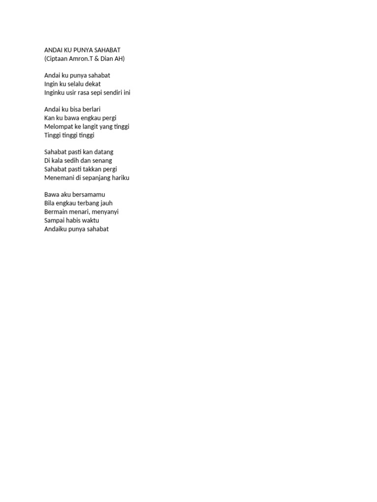 Lirik Lagu "Andai Ku Punya Sahabat" | PDF | Puisi