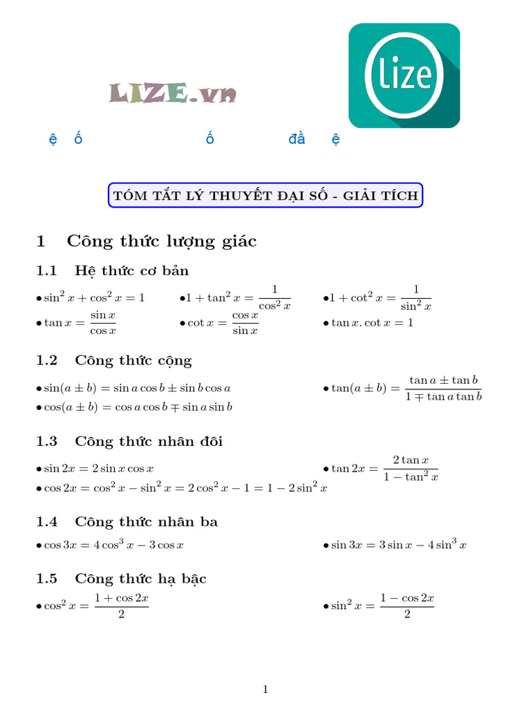 1.6 Công Thức Tính Theo T Tan X 2 | PDF
