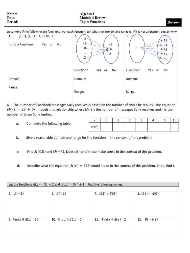 A1.U6.Review3 | PDF | Function (Mathematics) | Algebra