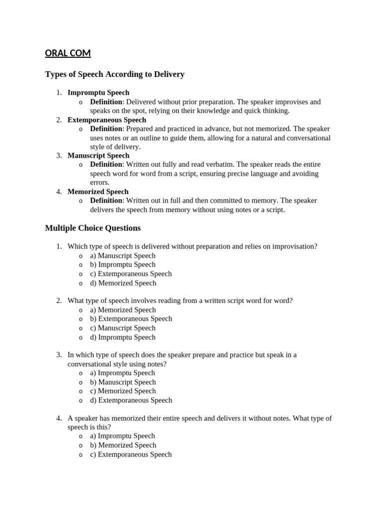Types of Speech According To Delivery | PDF | Improvisation | Human ...