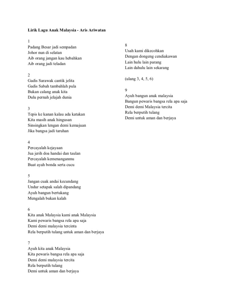 Lirik Lagu Anak Malaysia Pdf