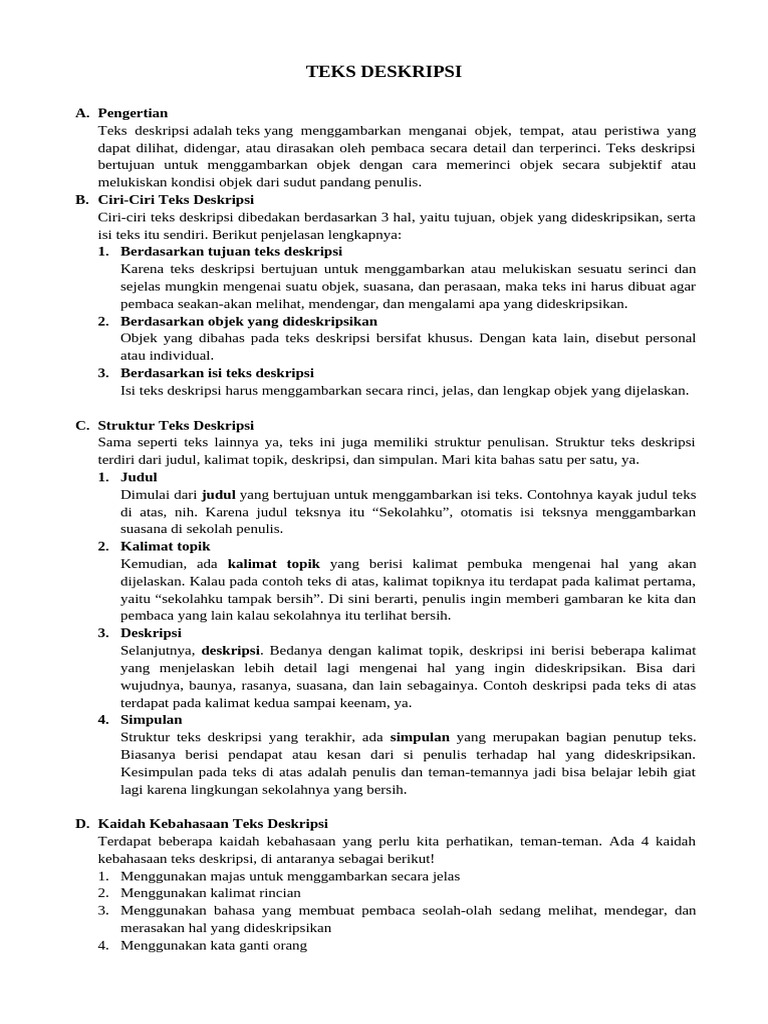 Struktur dan Ciri Teks Deskripsi | PDF | Seni & Disiplin Bahasa