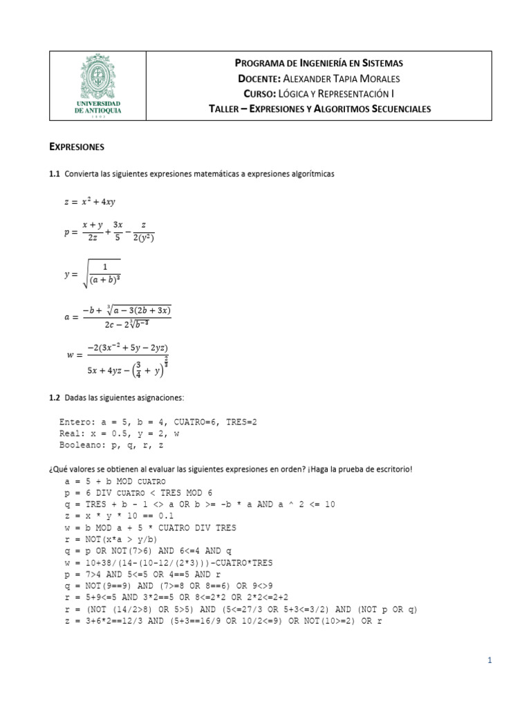 Taller de Algoritmos y Expresiones Matemáticas | PDF | Algoritmos | Salario