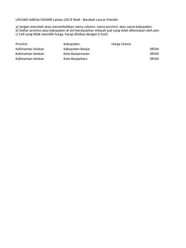 Template Harga Produk Lampu LED 8 Watt - Barokah Lancar Mandiri | PDF