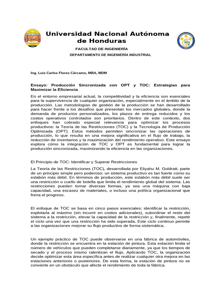 Eficiencia en Producción: TOC y OPT | PDF | Planificación | Flujo de ...