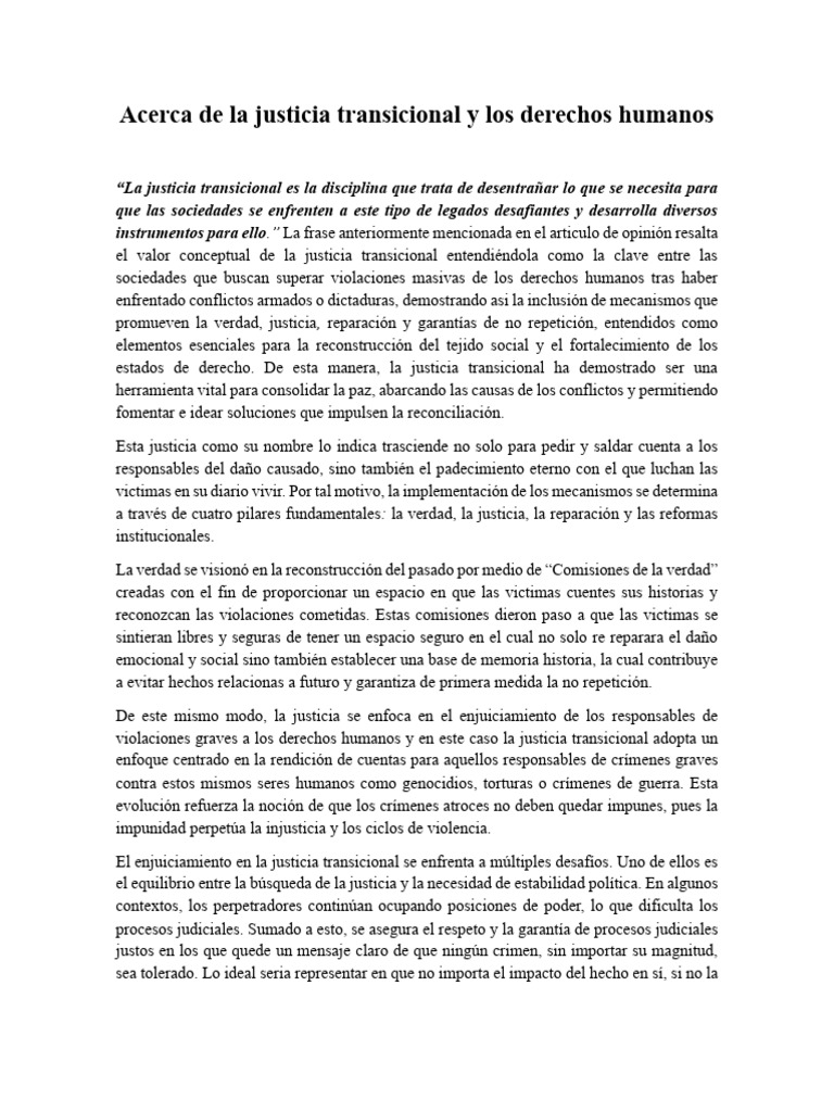 Acerca de La Justicia Transicional y Los Derechos Humanos - Ana Maria ...