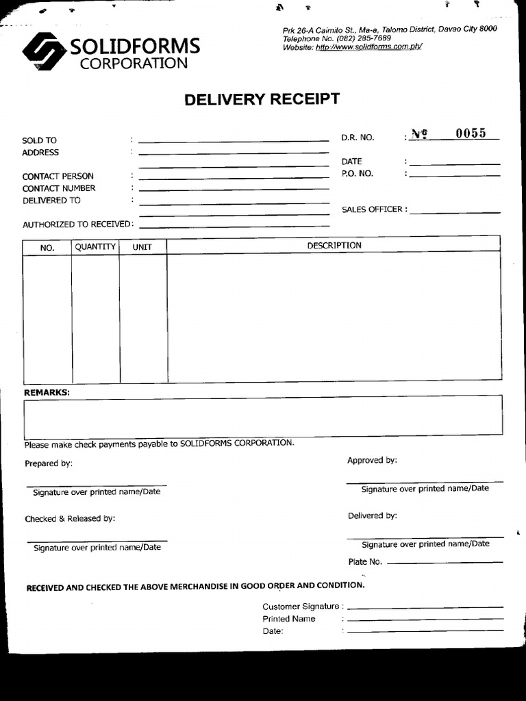 Blank delivery receipt pdf