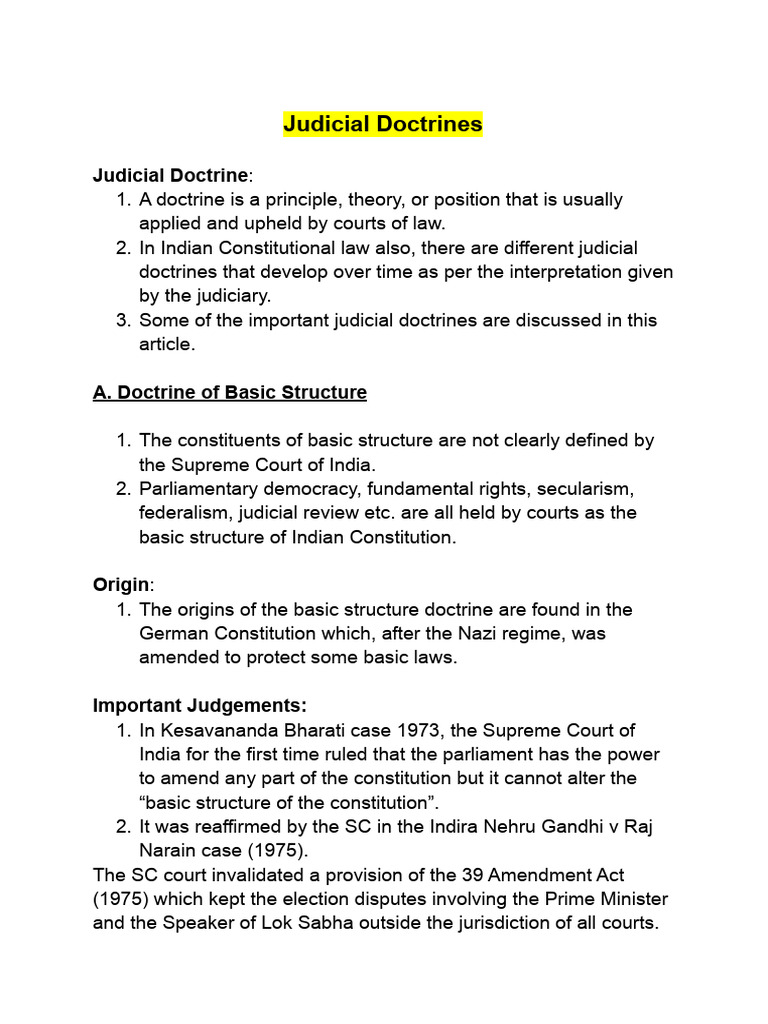 Judicial Doctrines - IAS PCS Pathshala | PDF | Political Charters ...