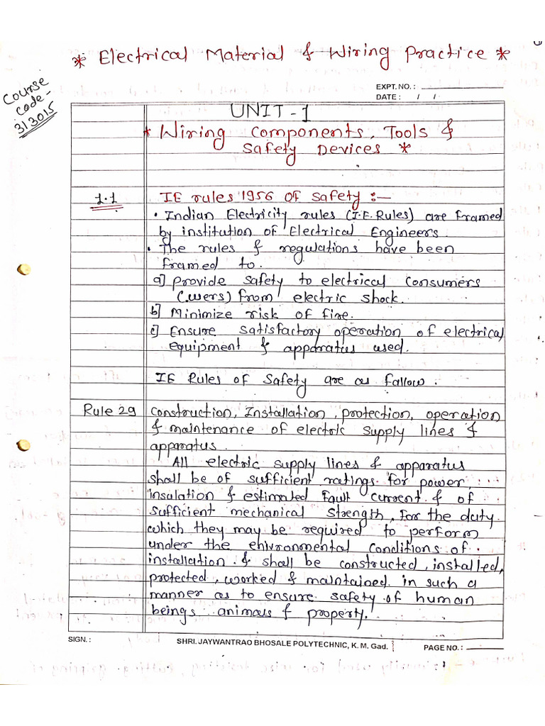 EMW-Unit 1 Notes Wiring Components, Tools & Safety Devices | PDF