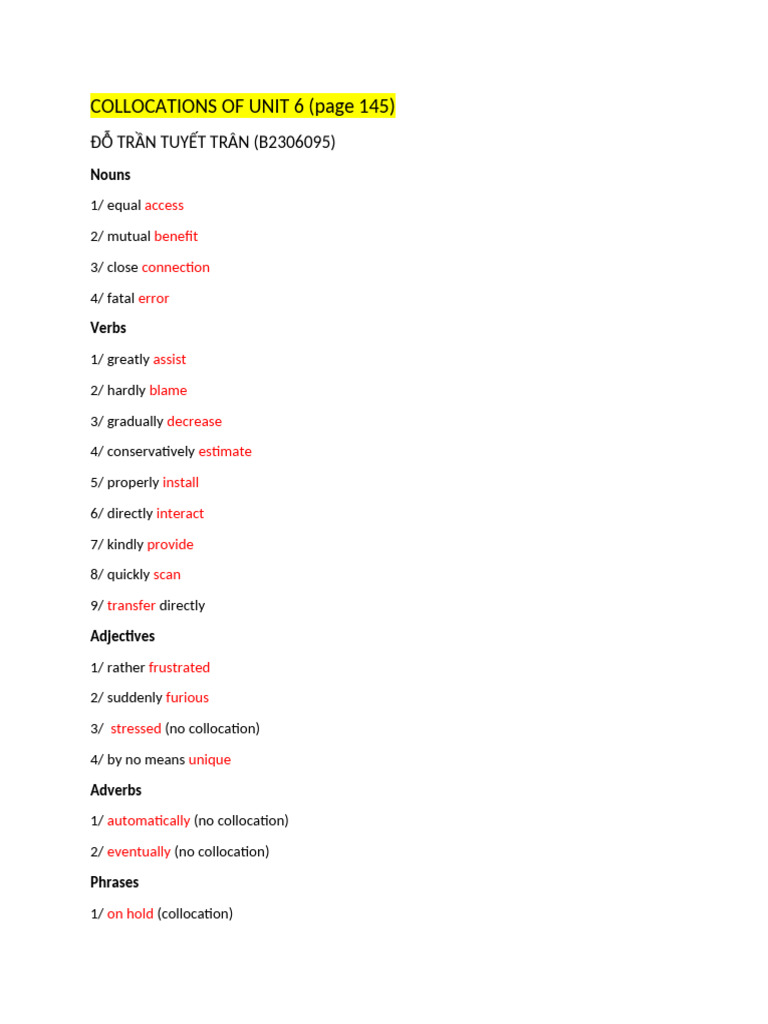 Unit 6 Collocations Overview | PDF