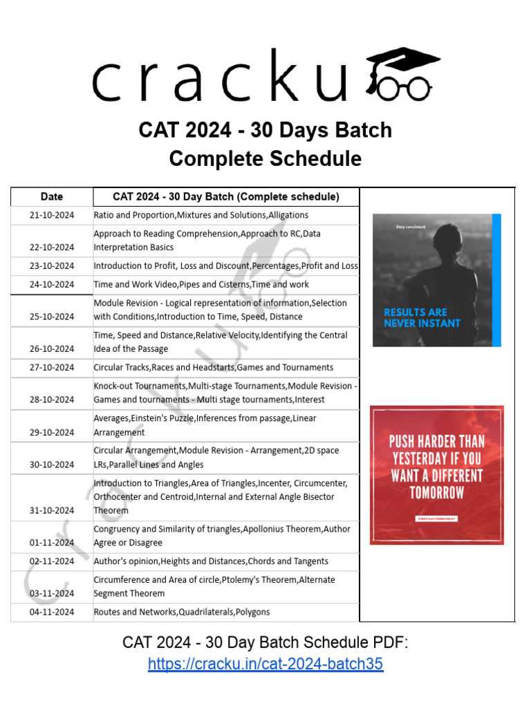 CAT 2024 - 30 Day Batch Schedule | PDF | Circle | Triangle