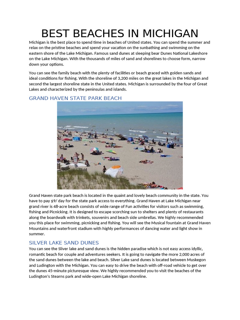 A PDF document detailing the best beaches in Michigan