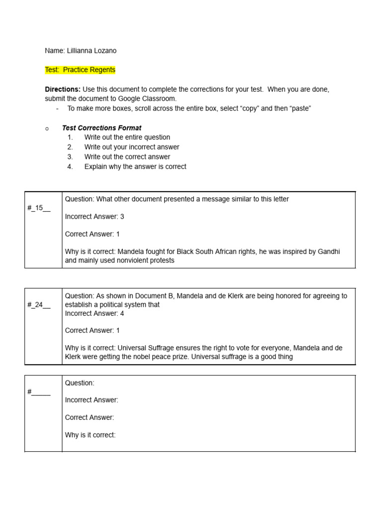 Practice Regents Test Corrections Guide | PDF | Career & Growth | Self ...