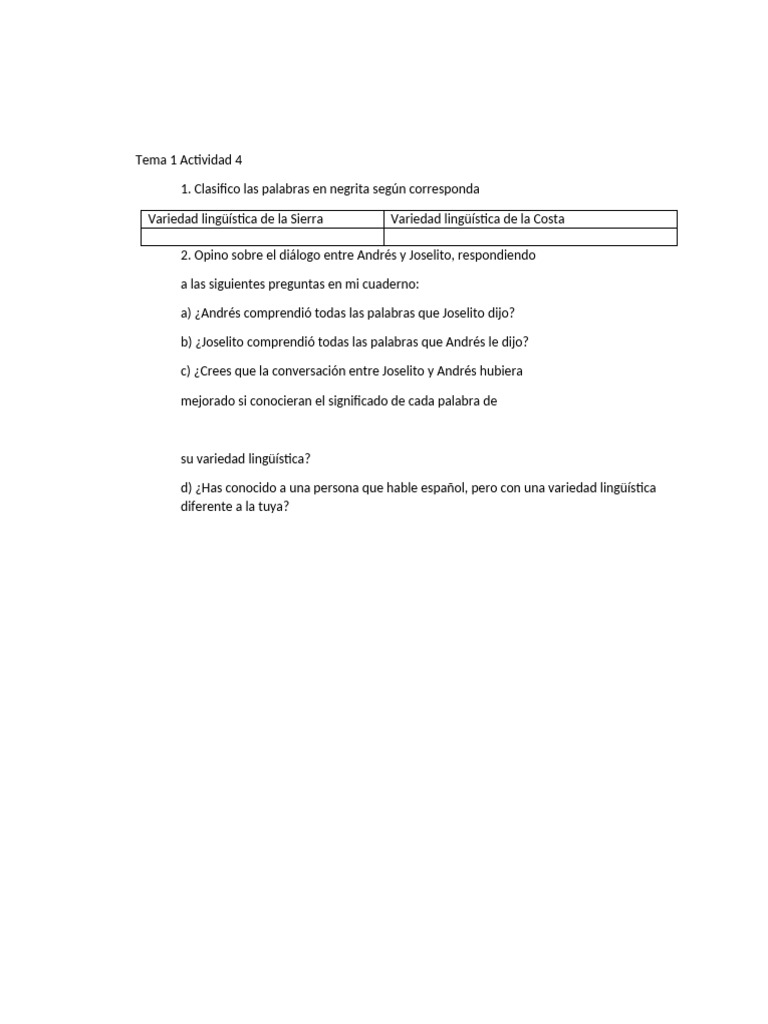 Tema 1 Actividad 4 | PDF | Artes del Lenguaje y Comunicación