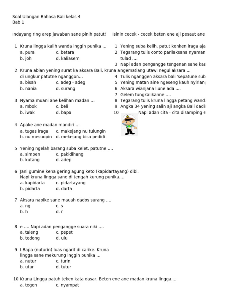 Membangun Fondasi Budaya Melalui Soal Bahasa Bali Kelas 4: Menjaga Kearifan Lokal di Era Digital