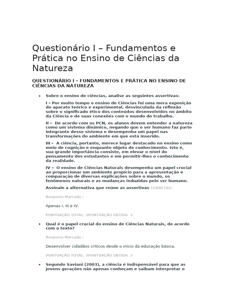 Fundamentos do Ensino de Ciências Naturais | PDF | Aprendizado | Science