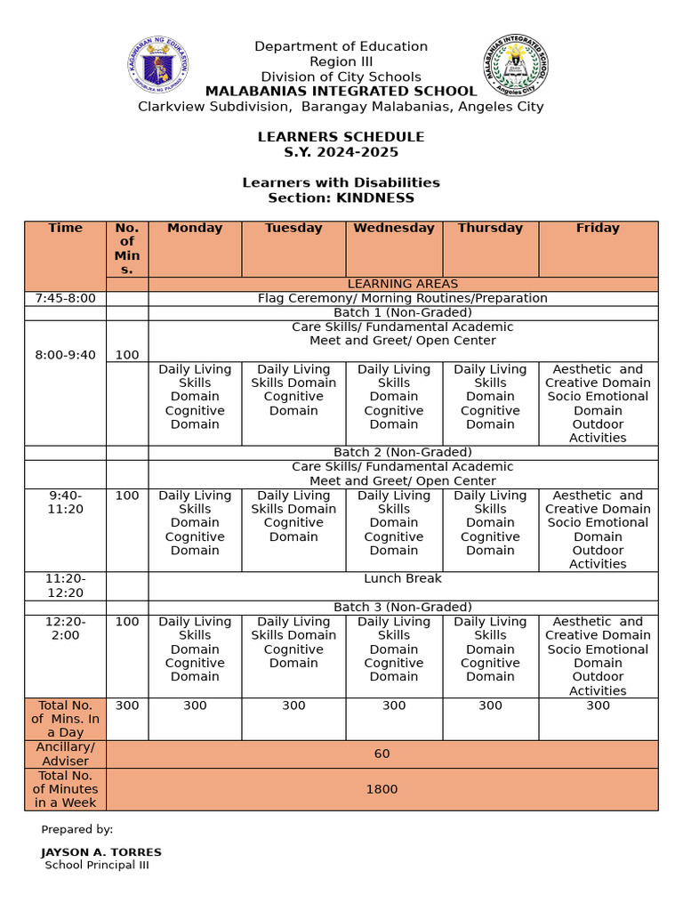 Learners Schedule for Disabilities 2024-2025 | PDF | Cognition