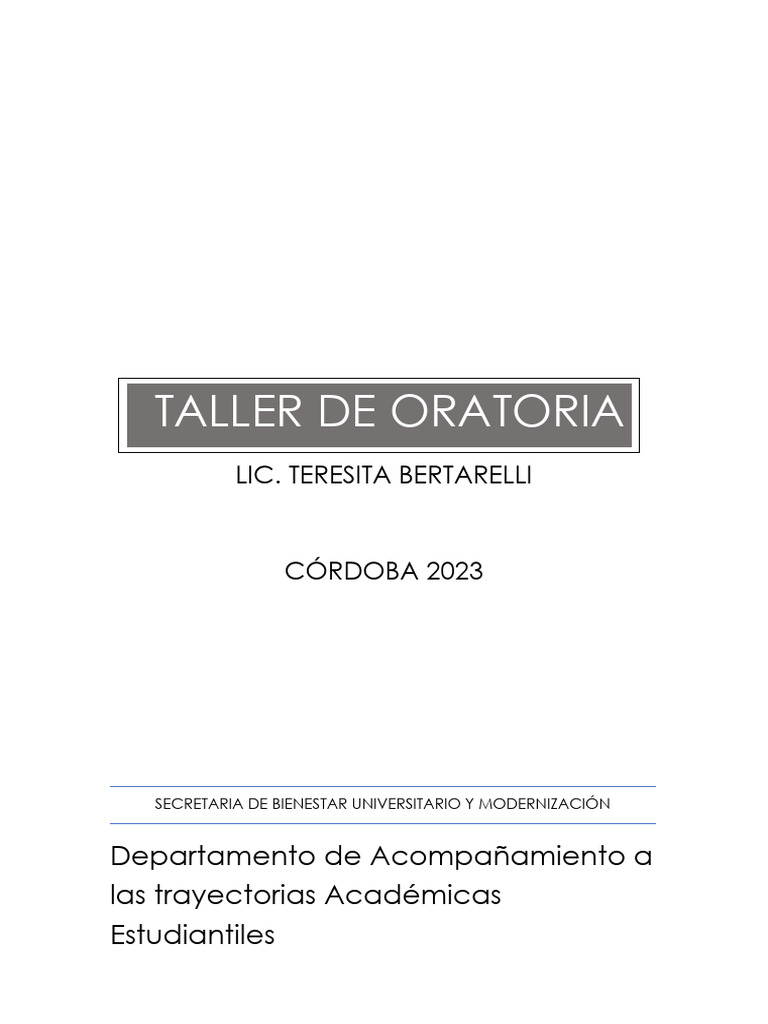 Cuadernillo Taller de Oratoria - 2023 Modificado | PDF | Hablar en ...